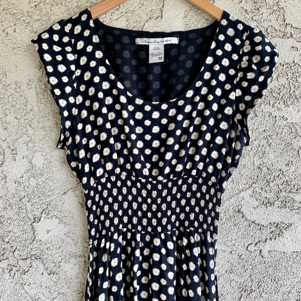 American Rag Black Floral Short Sleeved Midi Dress
